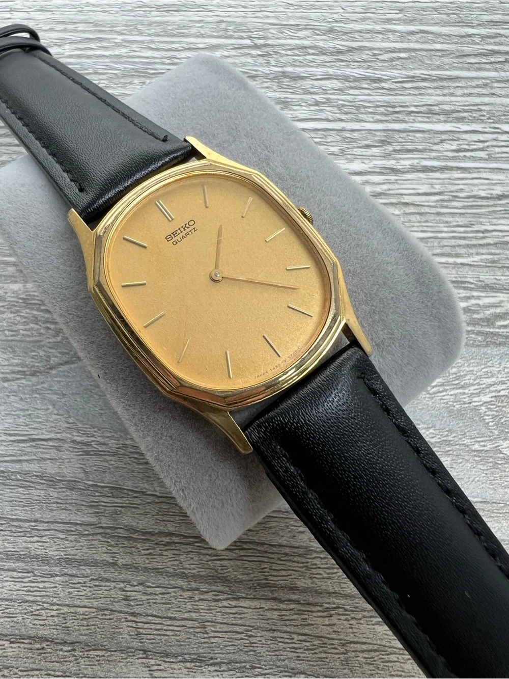 Seiko Gold Dial Men's Quartz Watch with Black Leather Strap